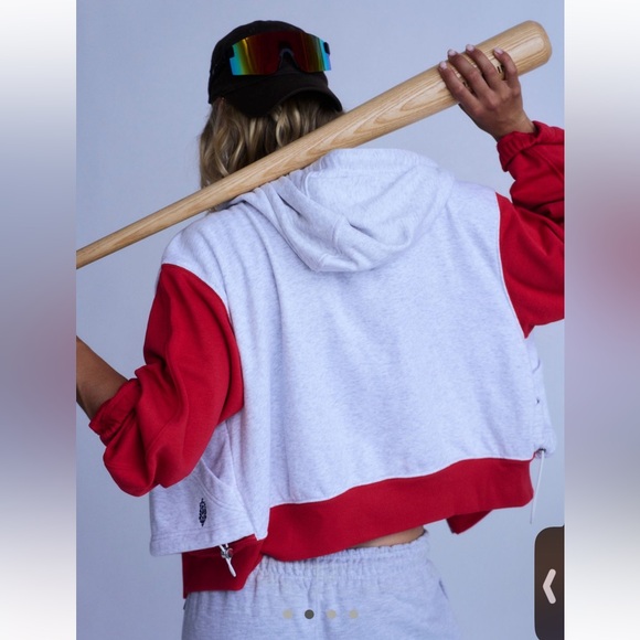 Free People Gray and Red double zip up Hoodie🌺 - Picture 5 of 10